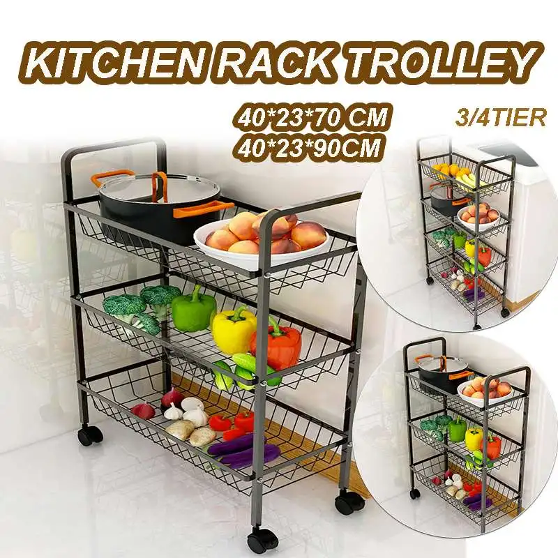 

Kitchen Storage Rack For Goods Fridge Side Shelf 3/4 Layer Removable With Wheels Bathroom Organizer Shelf Gap Holder