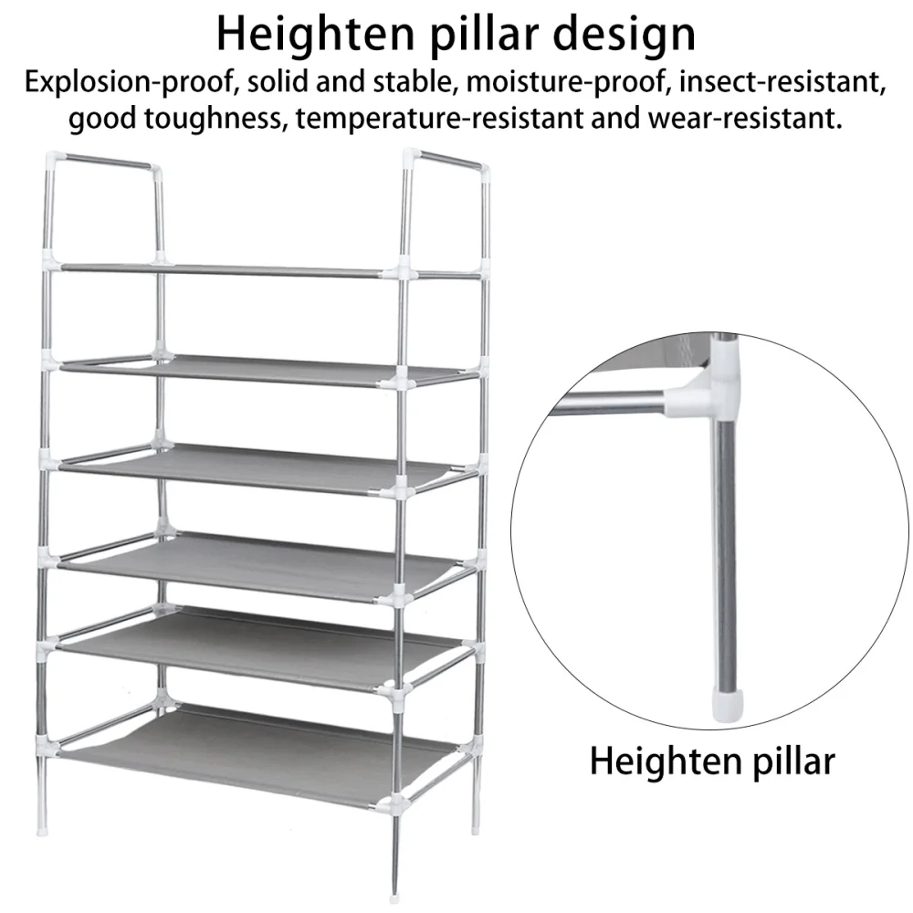 

Household Shoe Cabinet Iron Shoe Rack Metal Multilayer Shoe Shelf Home Organizer Rack ( Six-tier Shoe Shelf with a Handle)