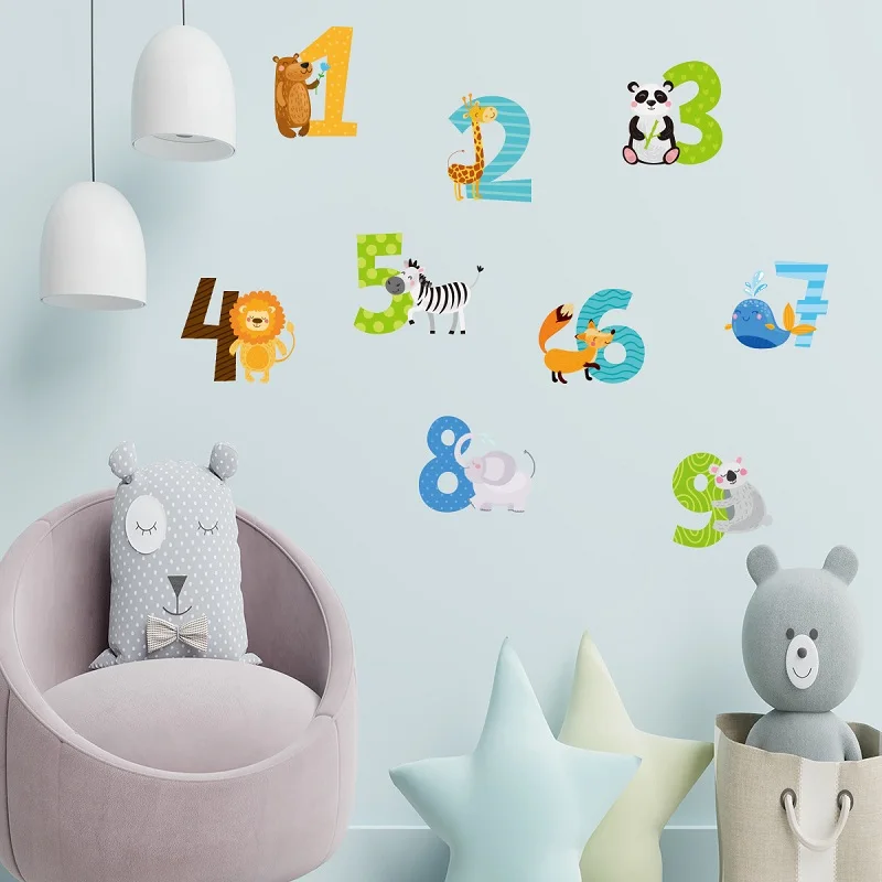 

Zollor Creativity Cartoon Number Cute Animal Wall Sticker Children room kindergarten Classroom Creative Decoration Sticker