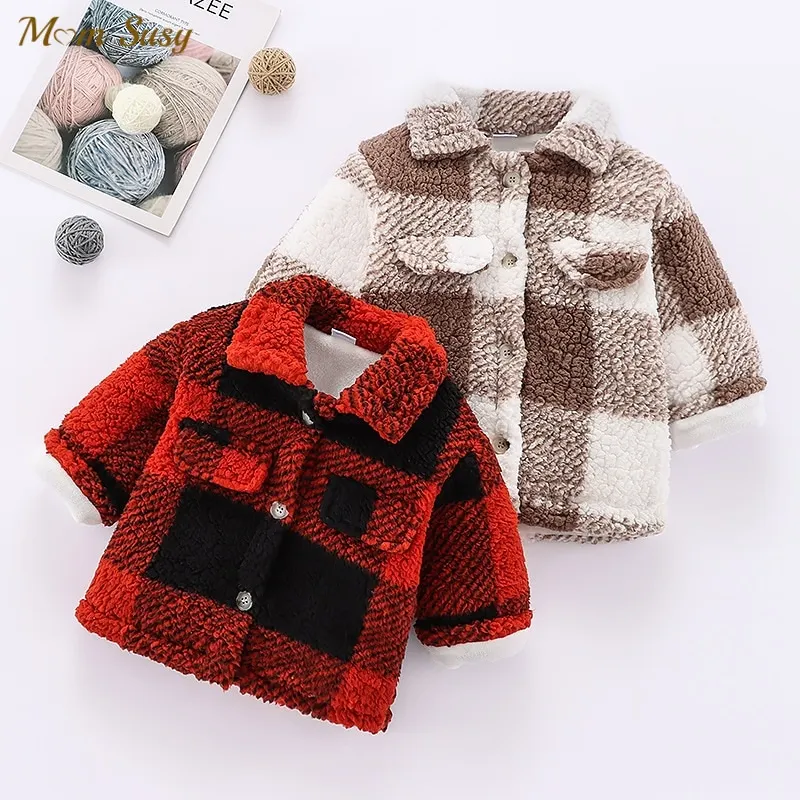 

Fashion Baby Girl Plaid Fleece Jacket Infant Toddler Child Warm Sheep Like Coat Baby Outwear High Quality Girl Clothes 1-3Y