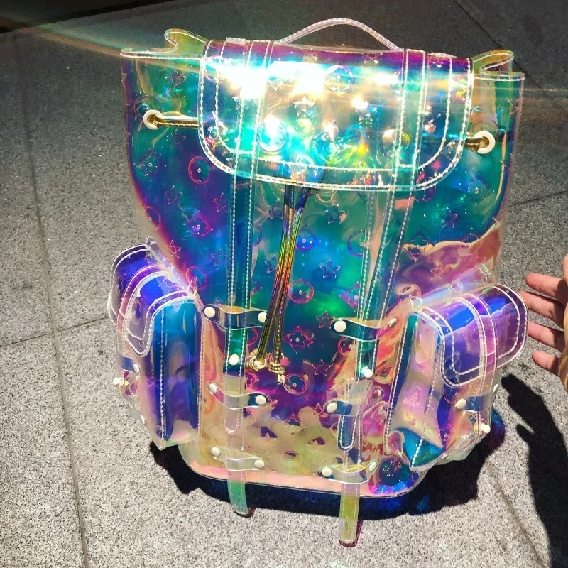 

Laser Backpack 2021 New Fashion Women Swimming Waterproof Colorful Shoulder Bags Large-capacity Transparent Jelly School Bag Sac
