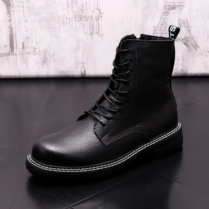 

ERRFC Hot Selling Winter Mens Black Ankle Boots Fashion Round Toe High Top Trending Cowboy Motorcycle Shoes Platform Size 38-43