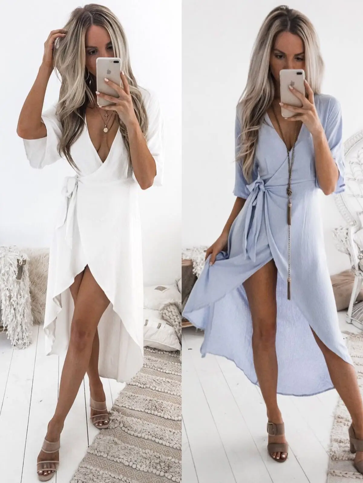 

Sexy V Lead Irregular Loose Dress Longuette Ladies Summer Dresses Woman
