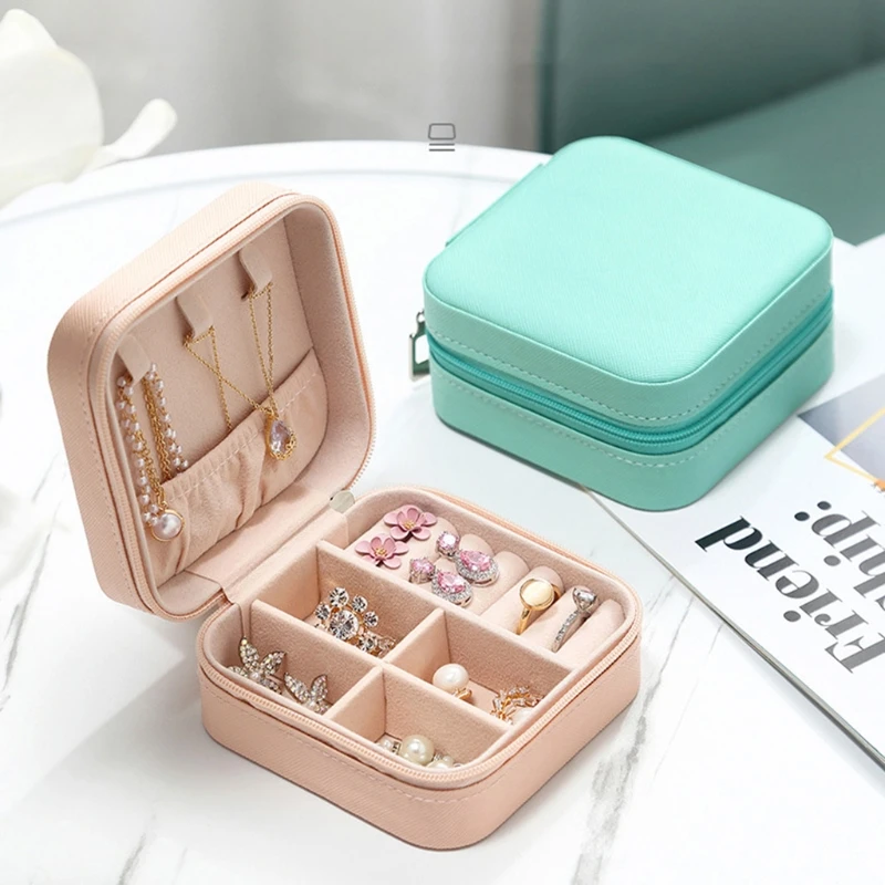 

Portable Universal Jewelry Organizer PU Leather Display Case Earrings Ring Necklace Jewellery Storage Box Organizer