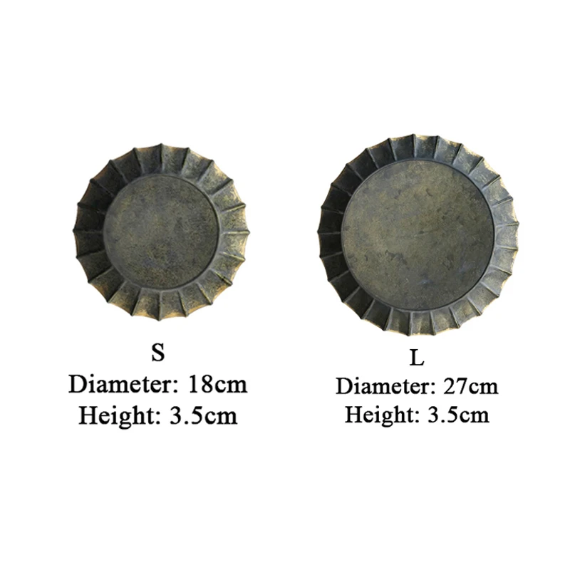 

Unique Floral Rim Handcrafted Vintage Antique Metal Tray Ribboned Round Iron Tray Rustic Retro Tray for Home Church Wedding