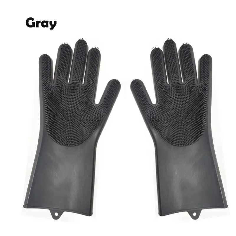 gray 1 пара перчатки для мытья посуды кухонные силиконовые перчатки для чистки Волшебные силиконовые перчатки для мытья посуды щетка для домашнего хозяйства перчатки - Цвет: gray
