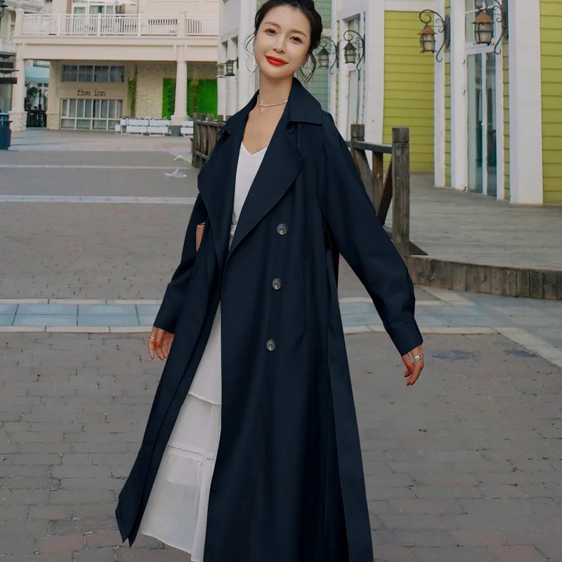 

Trench Coat For Women 2021 Spring Fashion Korean Style Light Weight Pink Long Jacket Belt Office Lady Elegant Outwear Windbreak