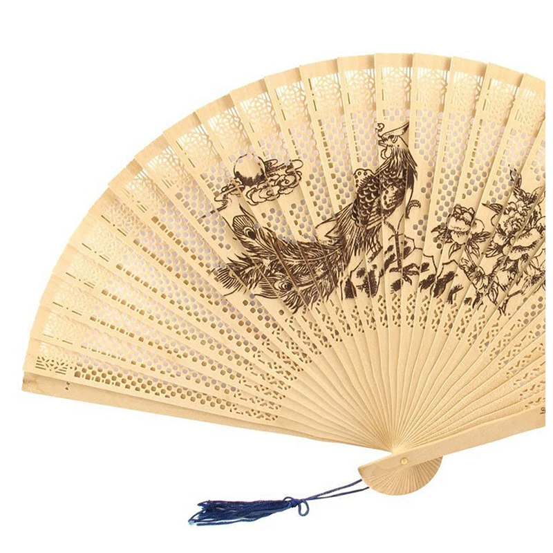Женский веер с принтом павлина деревянный складной бежевый | Дом и сад