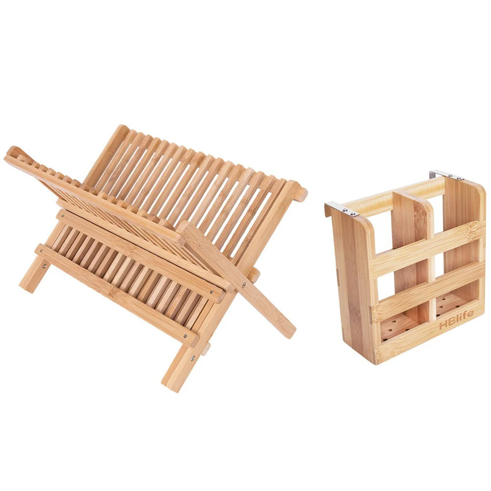 

Wooden Plates Holder Kitchen Dish Drainer Drain Rack Home Utensil Holder