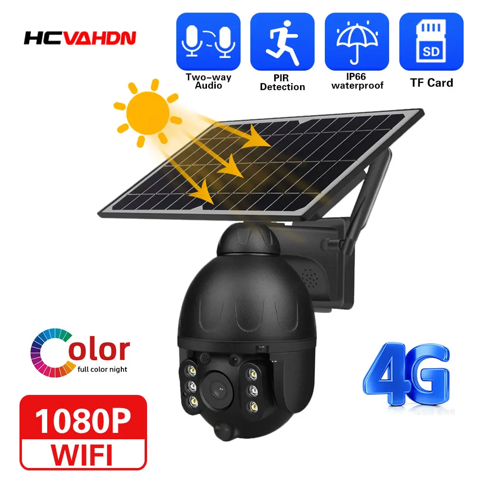 

4G SIM Solar PTZ IP Camera 1080P HD WiFI Solar Panel Detachable Battery CCTV Security Camera Outdoor PIR Motion Detection