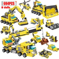 694pcs city technical engineering crane excavator car building block diy construct truck roller figures bricks toys for children