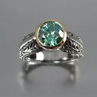 Винтажное женское кольцо с зеленым Цирконом и цветочным узором, Классические Вечерние, обручальное кольцо, подарок для влюбленных