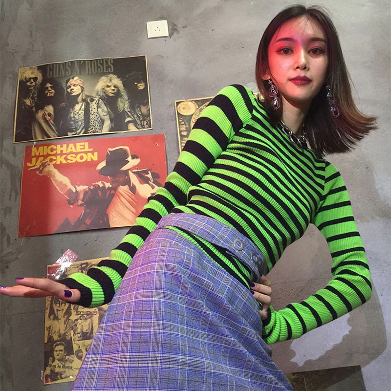 Женский короткая полоса пуловер вязаный свитер повседневные облегающие Женские