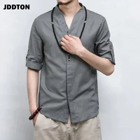 jddton new summer men linen kimono three quarter sleeve cardigan outerwear coats streetwear v neck shirt short male casual je013