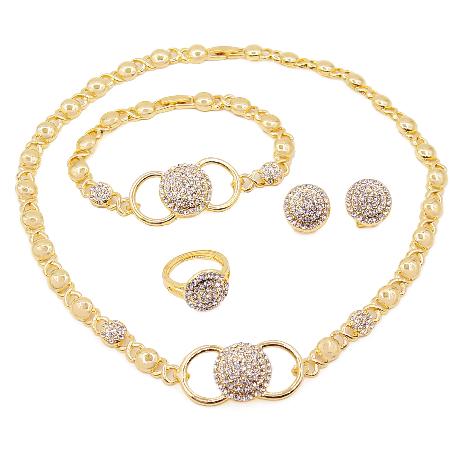 

Hot Sells Exquisite Simple Jewelry Set Fashionable Small Pendant Jewelry Set Necklace Bracelet Earring Rings For Ladies HM200802