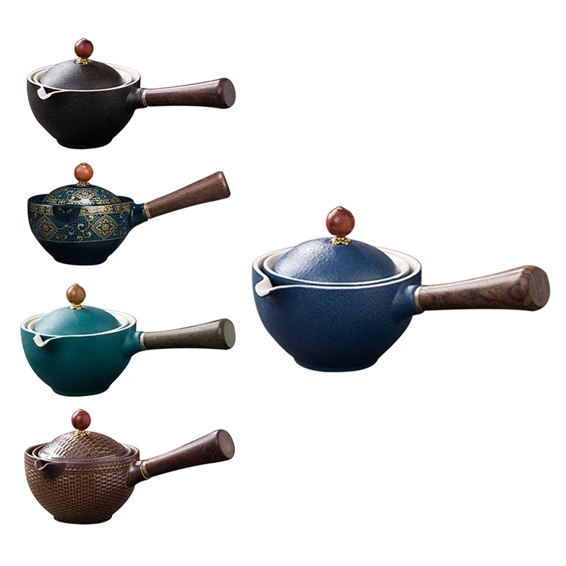 

Ceramic Teapot with Wooden Handle Side-Handle Pot Household Kung Fu Oolong Filter Tea Maker Creative Pottery Teaware