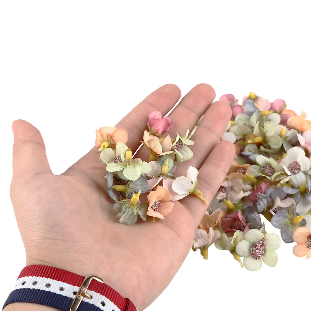 100 Pcs 2 cm Multicolor Daisy Flower Heads Mini Silk Artificial Flowers for Scrapbooking Home Wedding Decoration