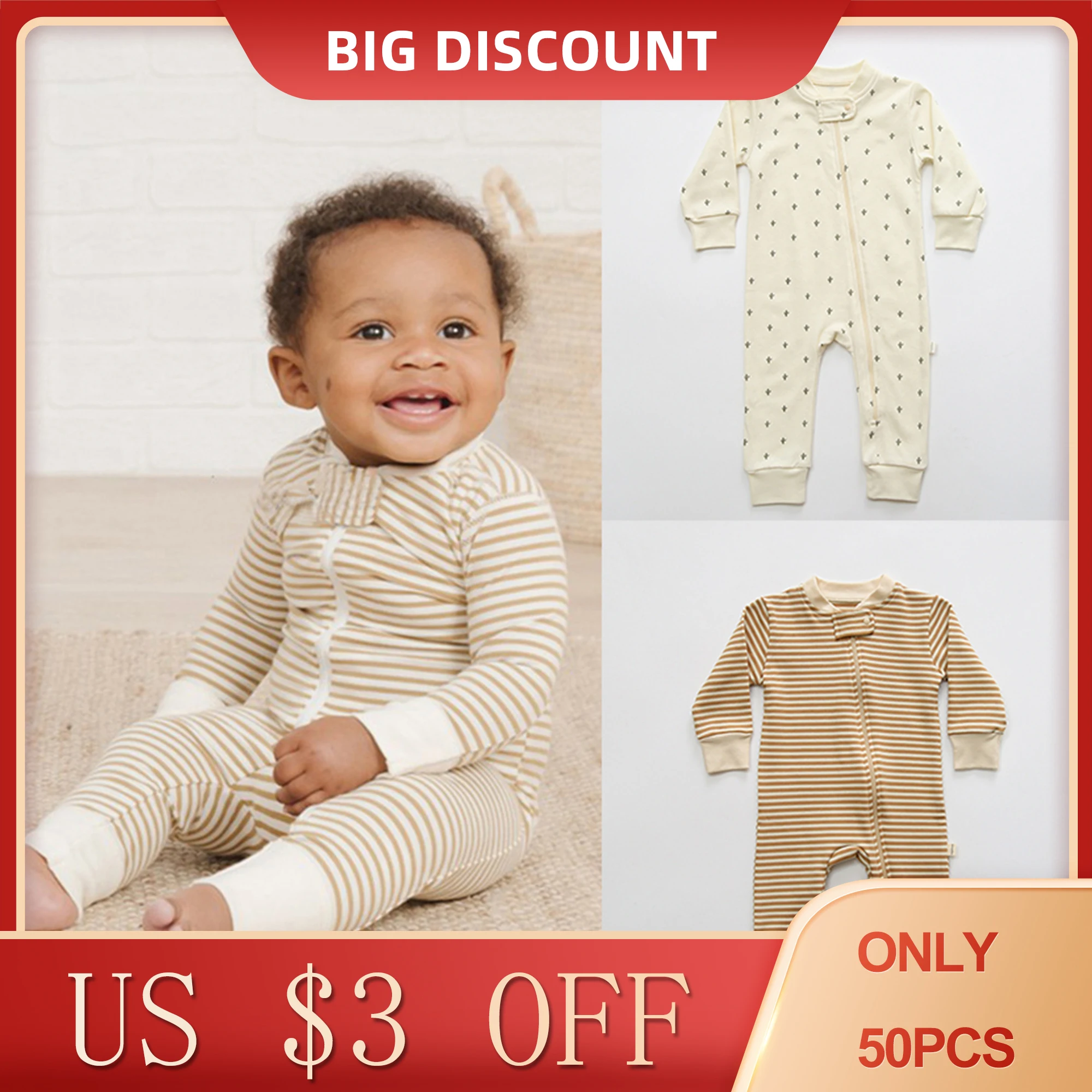 Комбинезон на молнии с длинным рукавом и принтом для новорожденных | Мать ребенок