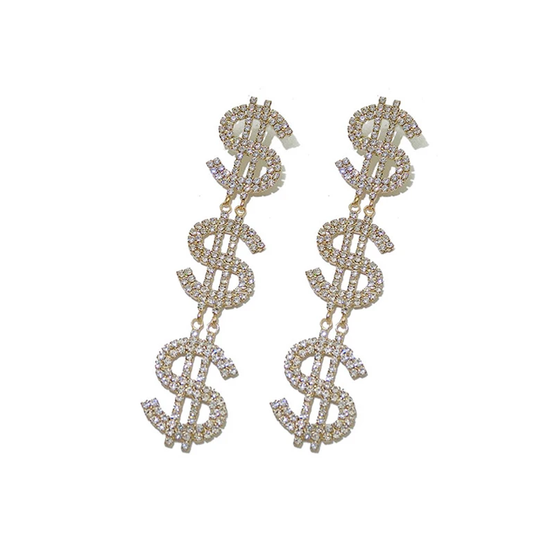 Женские серьги с подвесками золотистые серебристые долларовые черные пятничные