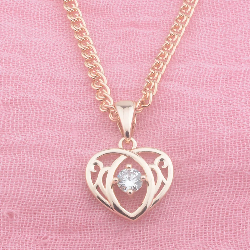 Женские ожерелья с подвесками FJ в форме сердца 3 вида розовое золото 585