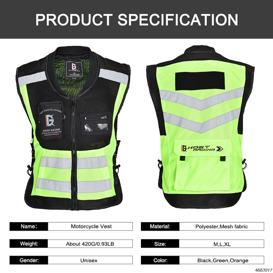 

Motorcycle Reflective Vest Jacket Motocross Riding High Visibility Safety Vest Construction Traffic Cycling Bicycle Safety Cloth