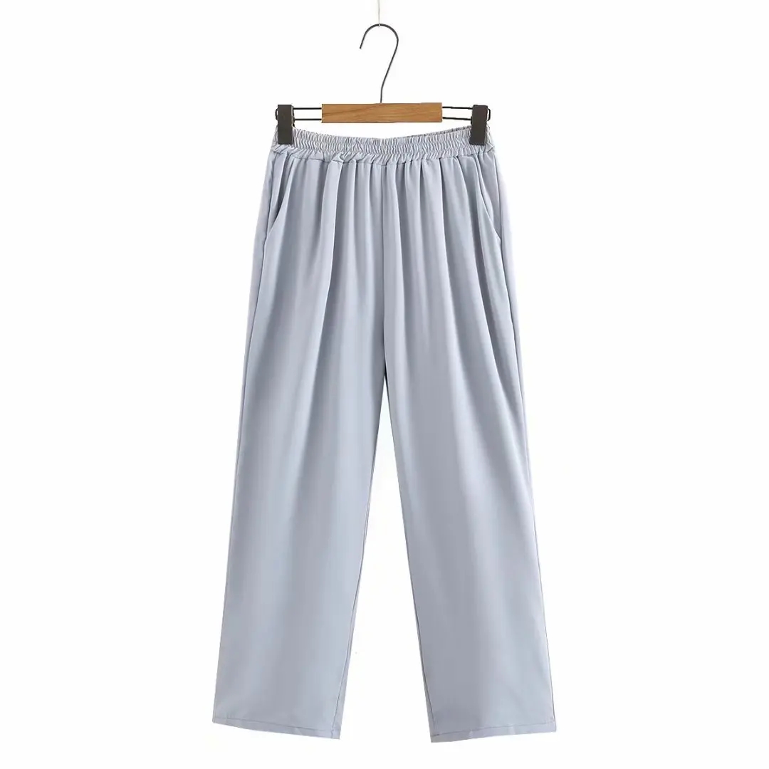 

Plus size pants with high waist 2021 fashion black Blue gray beige chiffon wide leg pants summer woman loose Women trousers