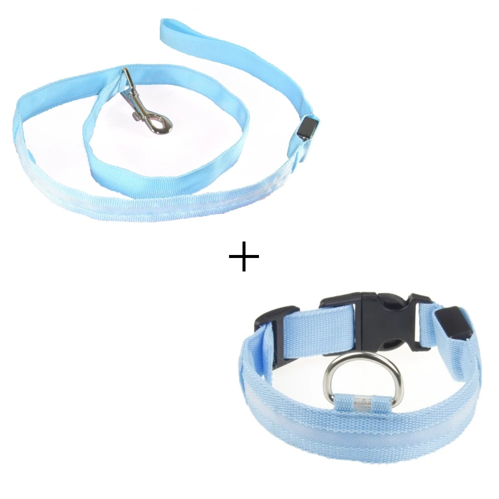 blue collar set Светодиодный собачий ошейник, поводок для собак, собачий ошейник, набор, электронный нейлоновый собачий поводок, веревочный светильник, поводок для домашних животных, поводок для кошек, продукт для домашних животных - Цвет: blue collar set