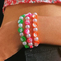2022 new korean rainbow color yin yang beads pearl bracelet for women girls y2k stretchable pearl beaded bracelet party jewelry