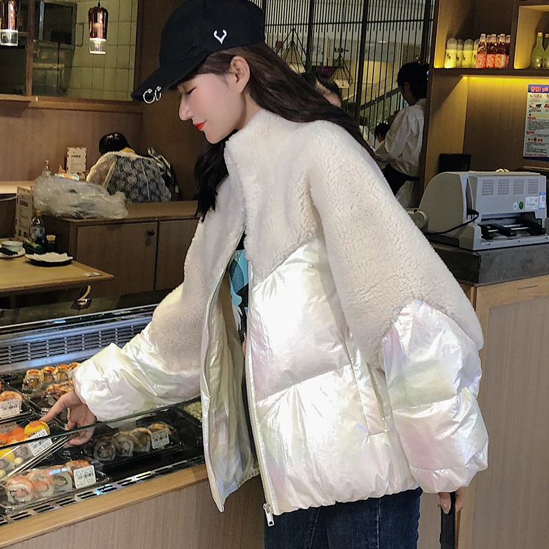 Fitaylor новая зимняя Для женщин светлая сторона лоскутное овечьей Меховая куртка