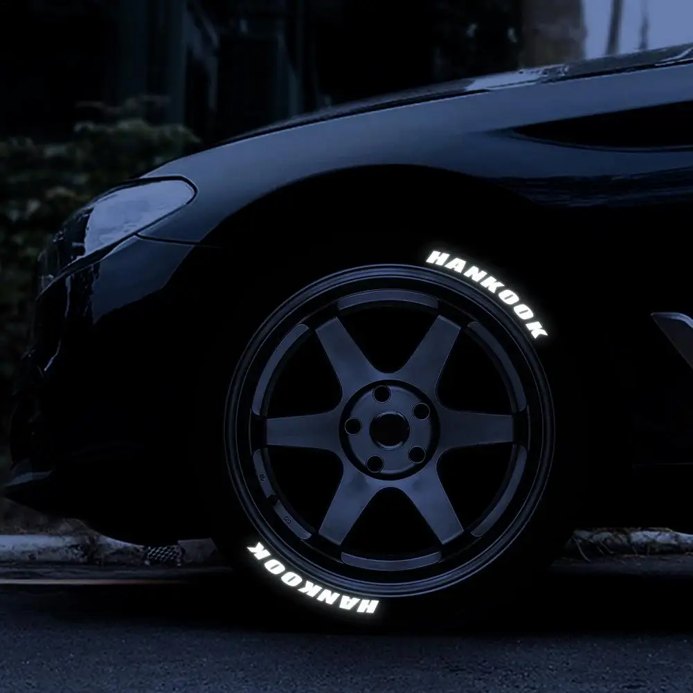 

8pcs/set Super Reflective Car Tire Letter Sticker Night Luminous Eye-catching Automotive Car Tyre Self-adhesive Decorative Decal