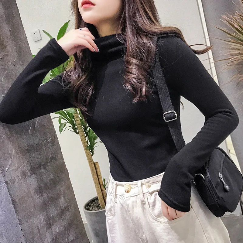 

Autumn Winter T Shirt Women Long sleeve Turtleneck Korean style Clothes White Black Top Woman Tshirts Ropa mujer Femme T-shirts