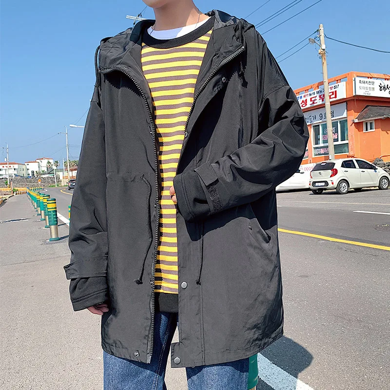 Осенний ветряной длинный Тренч мужской свободный жакет куртка на молнии