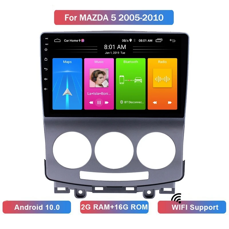 

Автомобильный MP5-плеер 9 дюймов, 2 Din, Android 10,0, стерео радио 2 + 16 ГБ, Wi-Fi, Bluetooth, GPS-навигация для Mazda 5 2005-2010