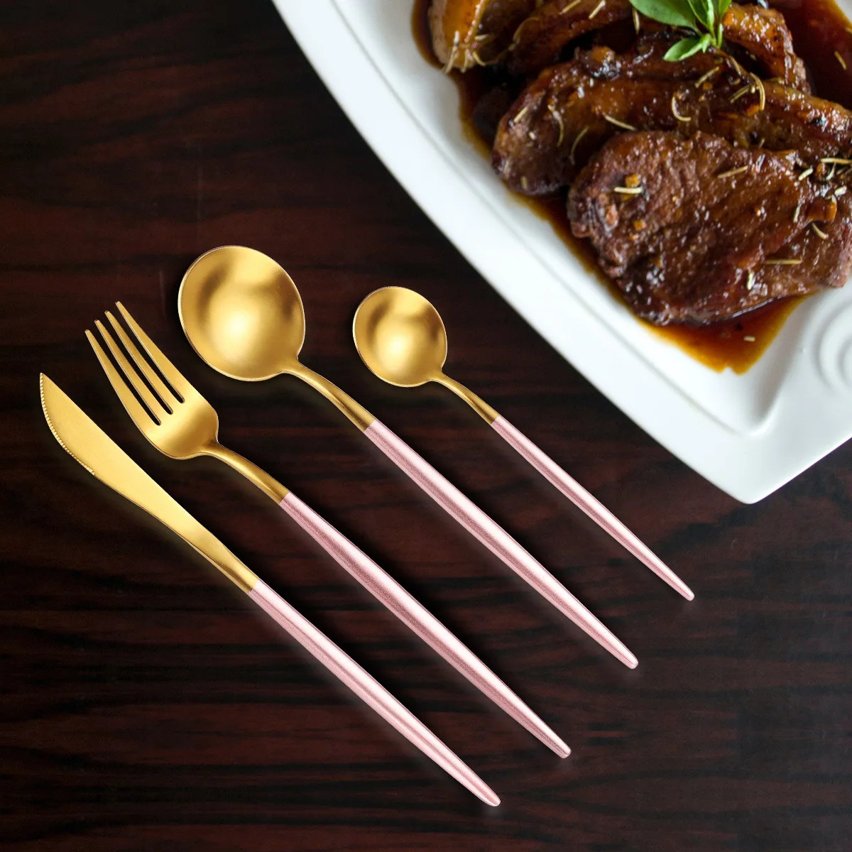 

304 Stainless Steel Tableware Cutlery Set 4pcs Painted Knife Fork Spoon Dinnerware Dinner Set Holiday Gift Box Free Shipping