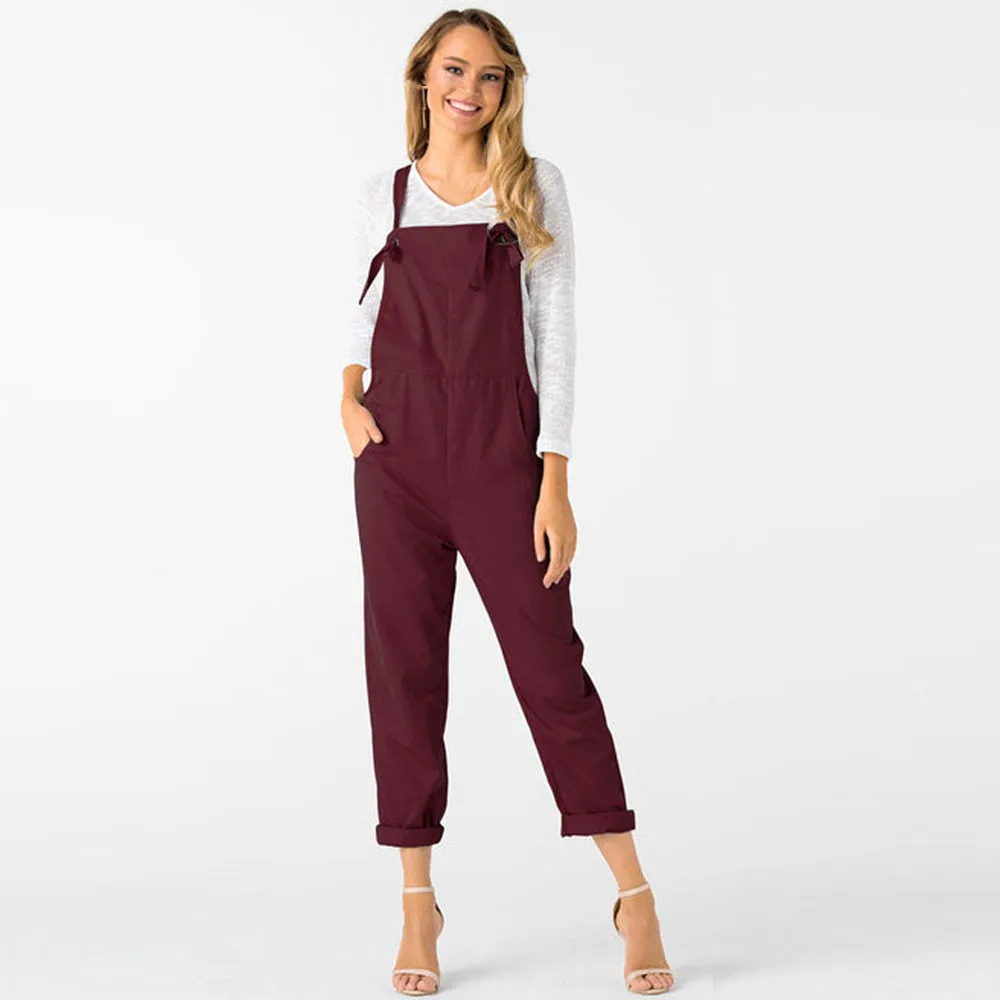 jumpsuit women Fashion Casual Solid Ankle-Length Dungarees Loose Long Pockets Rompers Jumpsuit Pants Trousers комбенезон женский |