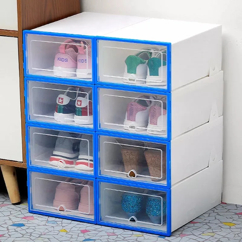 

6pcs Transparent shoe boxes storage box shoes box thickened dustproof shoe organizer box superimposed combination shoe cabinet