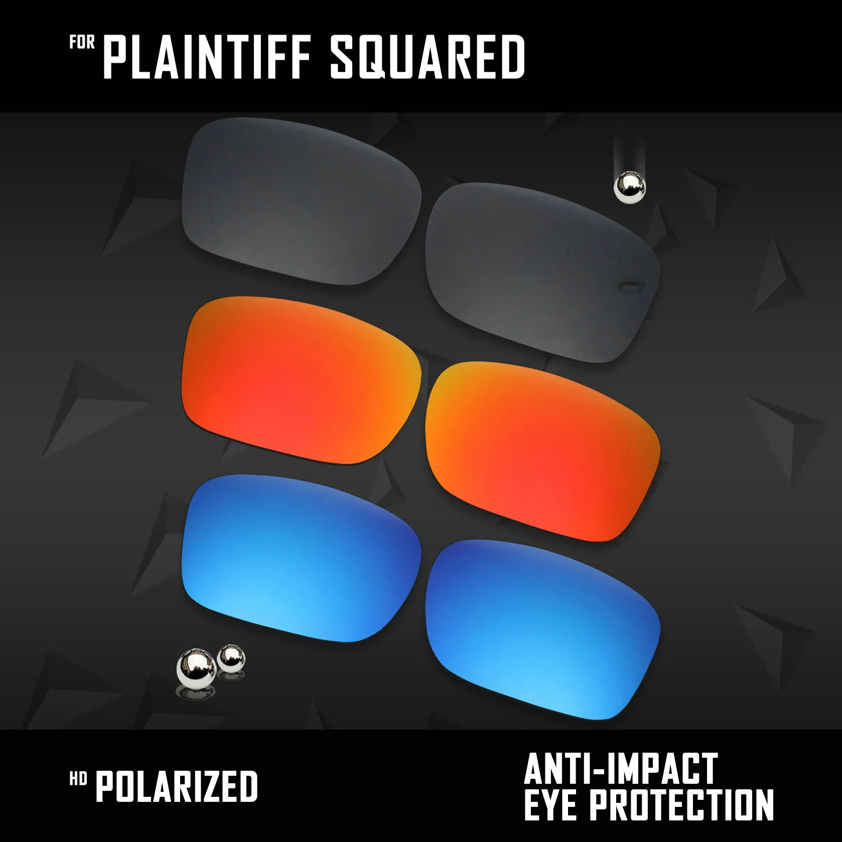 OOWLIT 3 Pairs Polarized Sunglasses Replacement Lenses for Oakley Plaintiff Squared OO4063-Black & Fire Red & Ice Blue