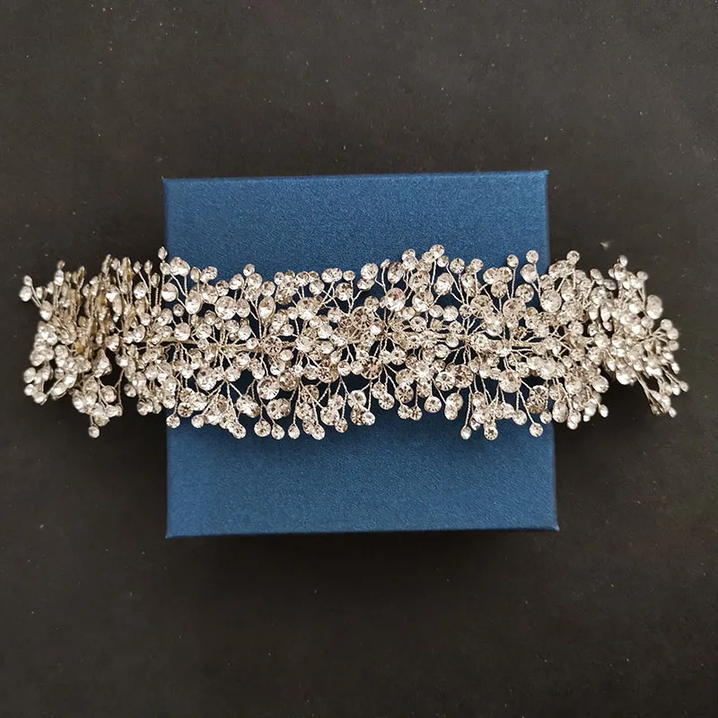 SLBRIDAL Роскошная ручная работа гибкие хрустальные стразы свадебная тиара головная