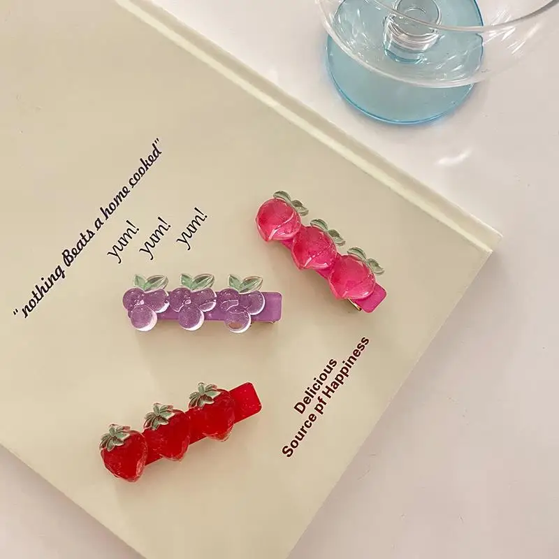 

New Fashion Fruit Hair Clip For Women 2021 Girls Geometric Rhinestone Hairpin Grape Barrettes Headwear Jewelry Hair Accessories