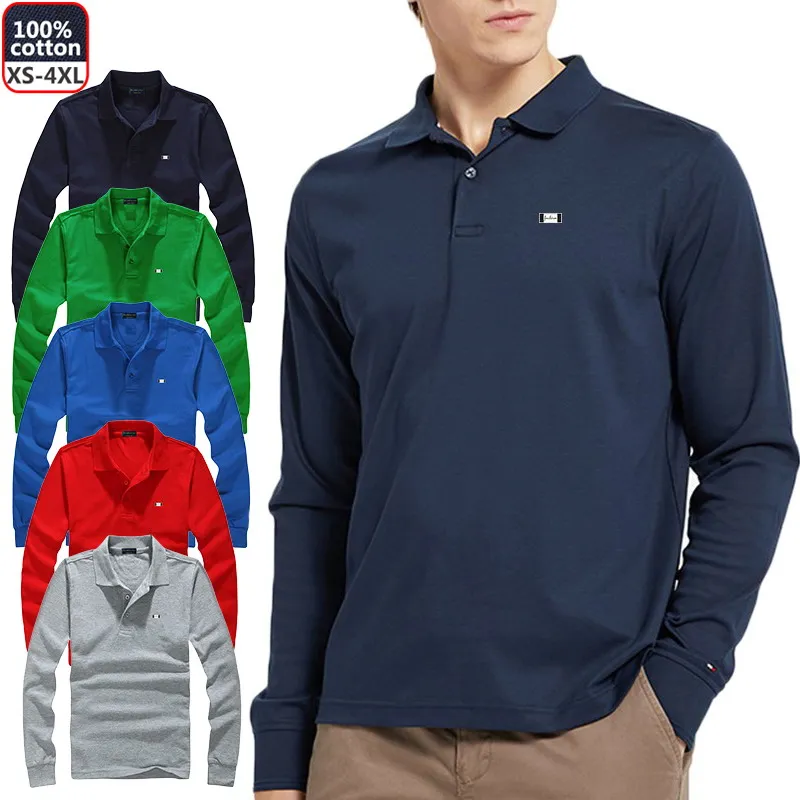 

100% Cotton 2021 Spring Autumn Men's Long Sleeve Polos Shirts Casual Mens Fashion Clothes Lapel T-shirt Tops 1AD01