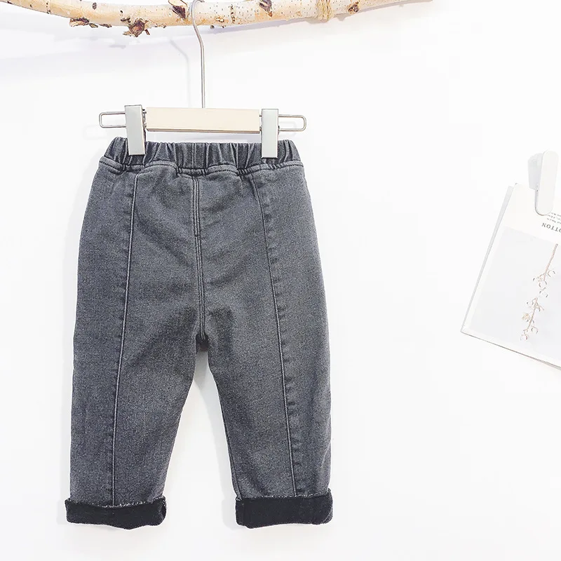 WLG Boys Girls Jeans Kids Trousers Winter Velvet Thick Denim Blue Black Jean Baby Warm Casual Bottoms for 1-5 Years | Детская одежда и