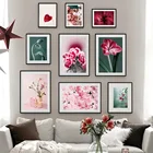 Розовая роза пиона антуриум бутон Орхидея Лилия цветы скандинавские стены Искусство Холст Картина, печатный плакат картинки для декора гостиной