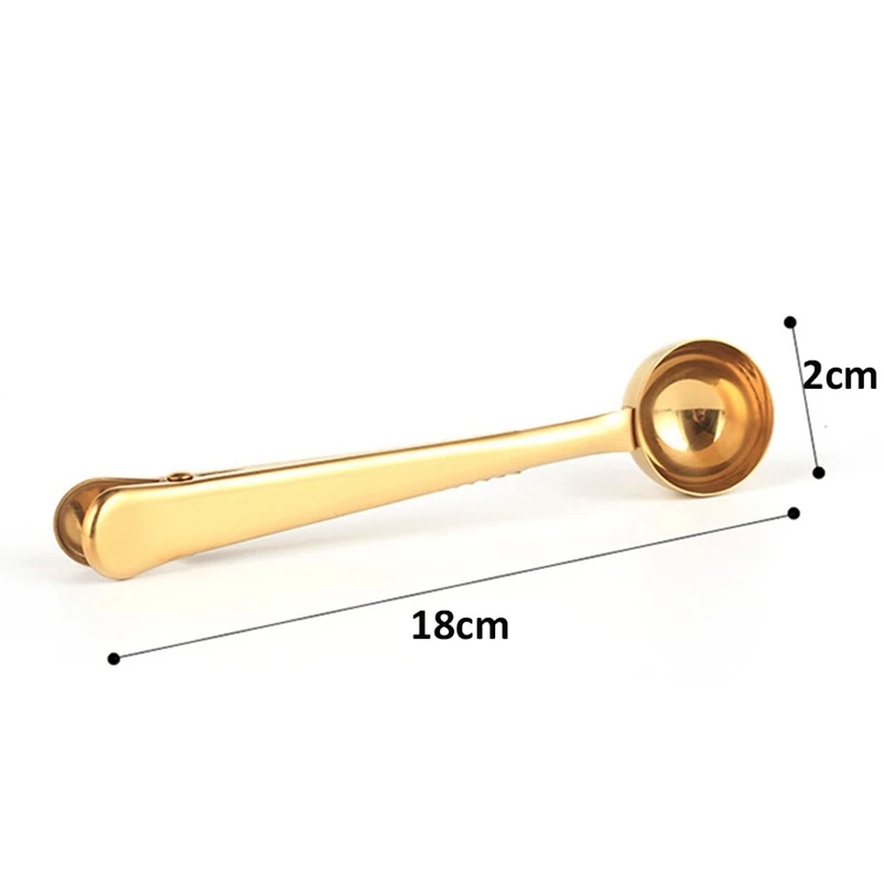 

2 Pcs 2-In-1 Multi-Function Coffee Spoon Stainless Steel Kitchen Utensil Spoon with Bag Seal Clip Coffee Measuring Spoon