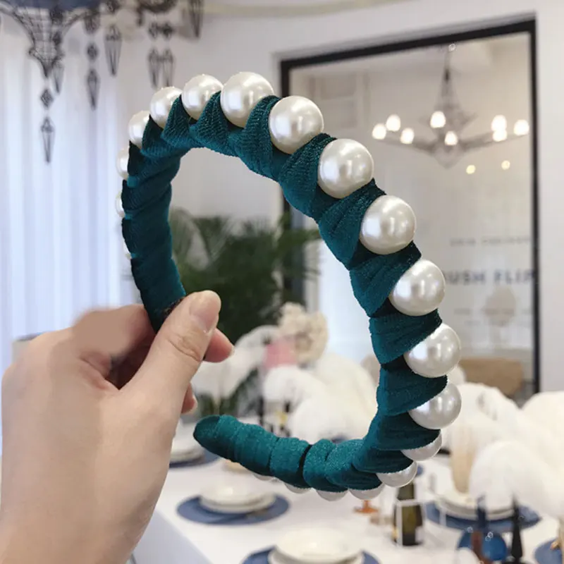 Ободок для волос с широким бортиком Женский элегантный обруч крупным жемчугом