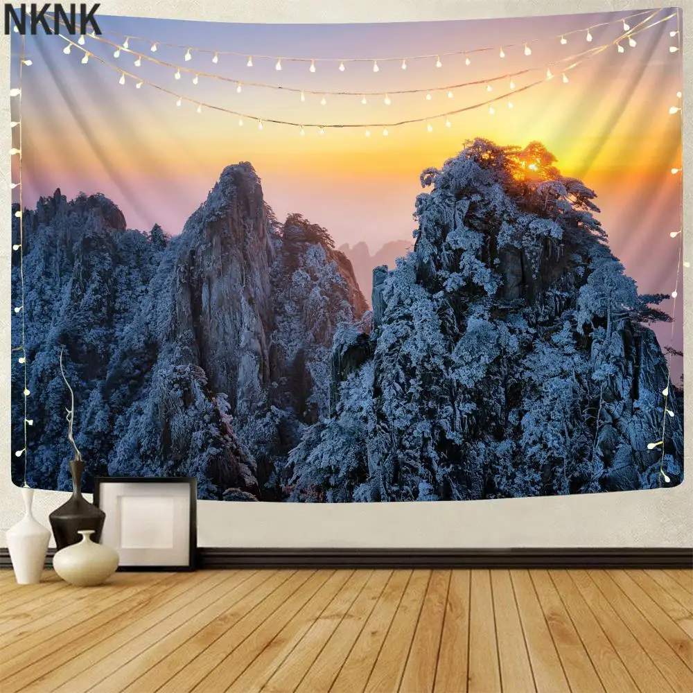 

NKNK Beauty Tapiz Sunset Tapestries Mountains 3D Print Snow Scene Tenture Mandala Wall Hanging Boho decor High Quality Polyester