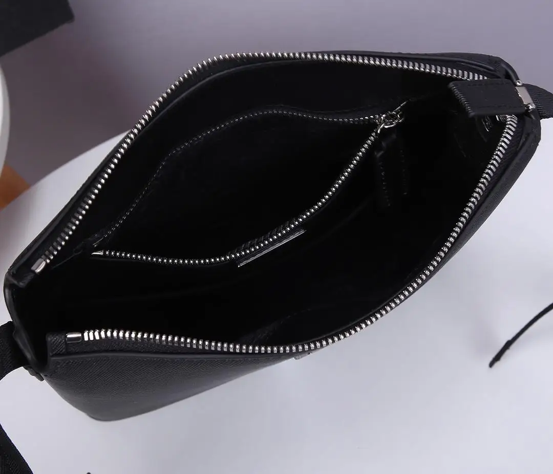 

Men and women black leather striped decorative messenger bag casual fashion shopping travel portable waterproof shoulder backpac