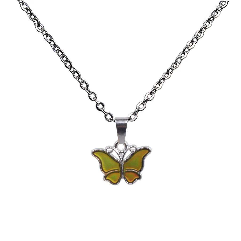 

Fashion New Style Women Stainless Steel Temperature Sensitive Color Changing Butterfly Necklace Student Gift Pendant Necklace
