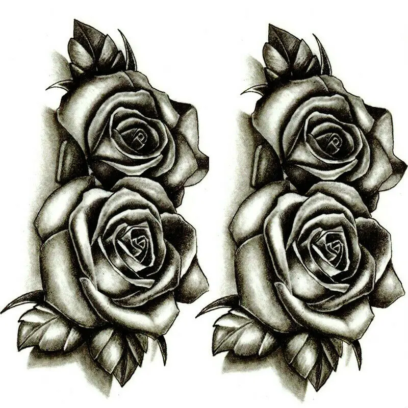 Temporary Tattoo Sticker Fashion Waterproof Black Double Rose Flowers Tattoos Fake Body Art Water Transfer | Красота и здоровье