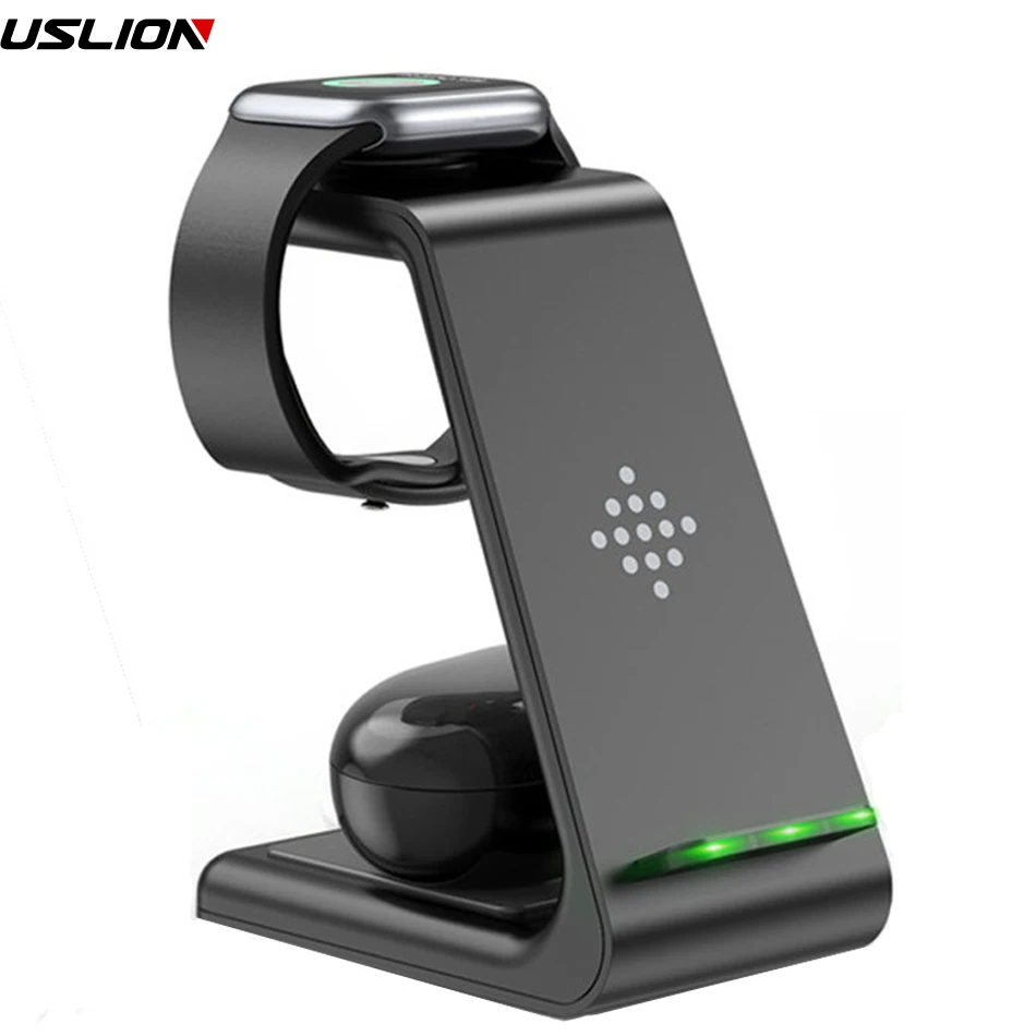 

USLION Wireless Charger Station 10W fast Charging Holder for iphone 12 for Apple Watch for Airpods for iWatch Samsung S20 note 9