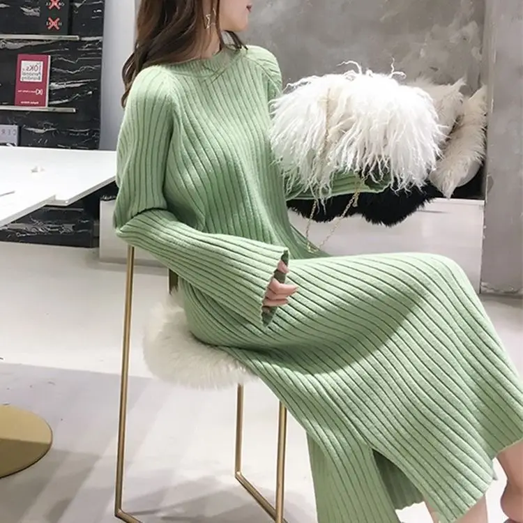 

Lazy wind hedging mid-length over the knee loose loose autumn and winter new base knitted dress women